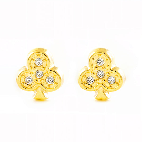 Boucles d'Oreilles Trèfle Zircone Or Jaune 9 Carats