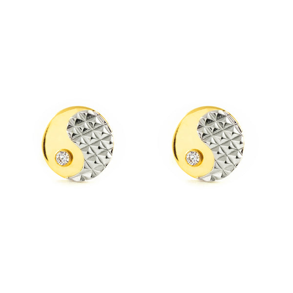 Boucles d'Oreilles Enfant Rond Texturé Or Bicolore 9 Carats