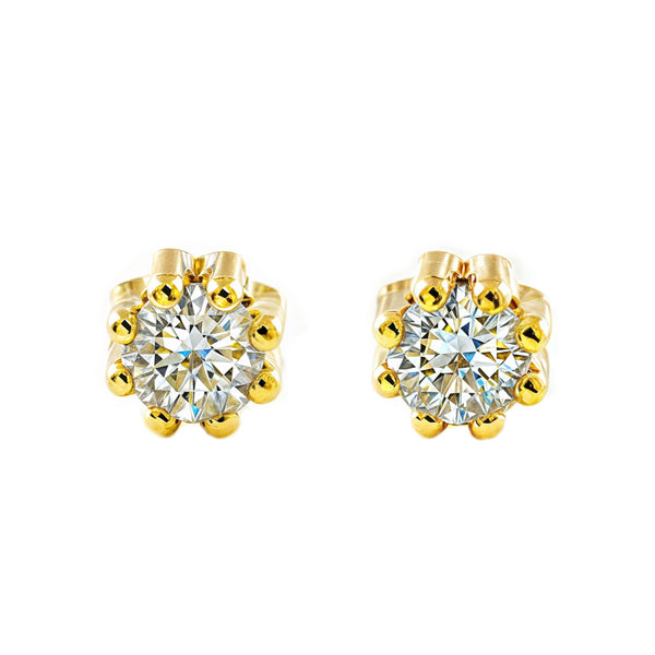 Boucles d'Oreilles Bébé-Fille Or Jaune 9 Carats Rond Zircone Brillant