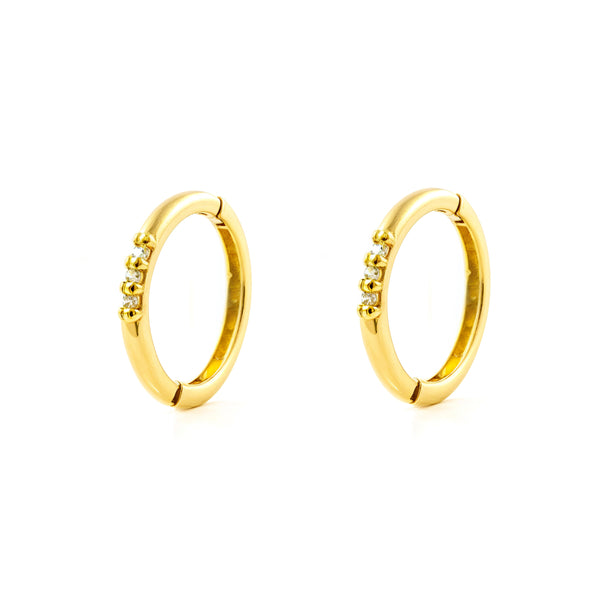 Boucles d'Oreilles Femme Zirconium Or Jaune 9 Carats Créole Ronde 10 x 1.15 mm