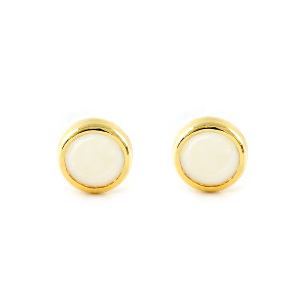 Boucles d'Oreilles Enfant Or Jaune 9 Carats Nacre Rond Brillant