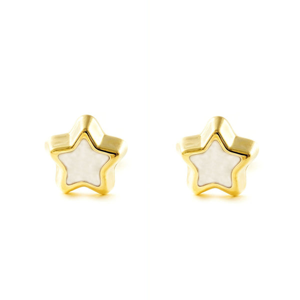 Boucles d'Oreilles Or Jaune 9 Carats Nacre Étoile Brillant