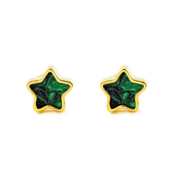 Boucles d'Oreilles Étoile Malachite Or Jaune 9 Carats Brillant