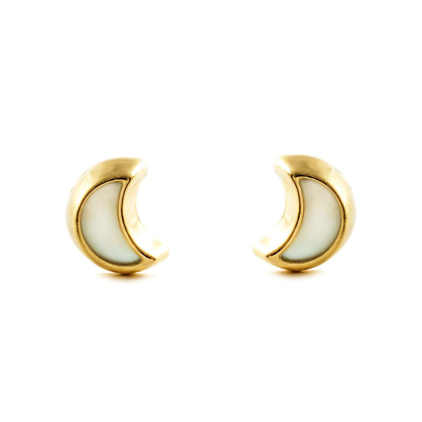 Boucles d'Oreilles Or Jaune 9 Carats Nacre Lune Brillant