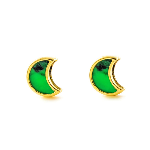 Boucles d'Oreilles Or Jaune 9 Carats Lune Malachite Brillant