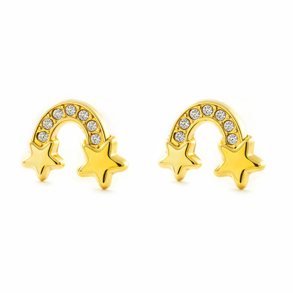 Boucles d'Oreilles Or Jaune 9 Carats Arc-en-ciel Zircone Brillant