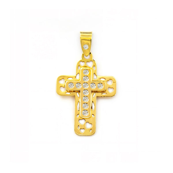 Croix Or Jaune 9 Carats Petite Rectangulaire Zircone Brillant 16 x 11 mm