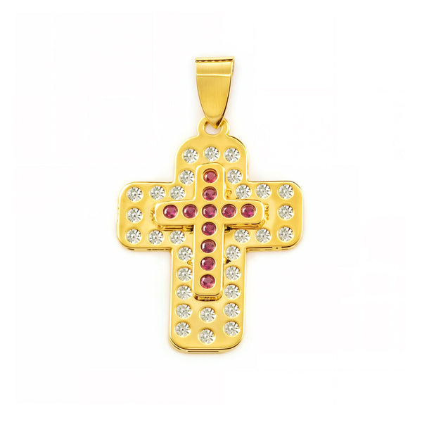 Croix Or Jaune 9 Carats Petite Rectangulaire Rubis Précieux Synthétiques Brillance 22 x 14,5 mm