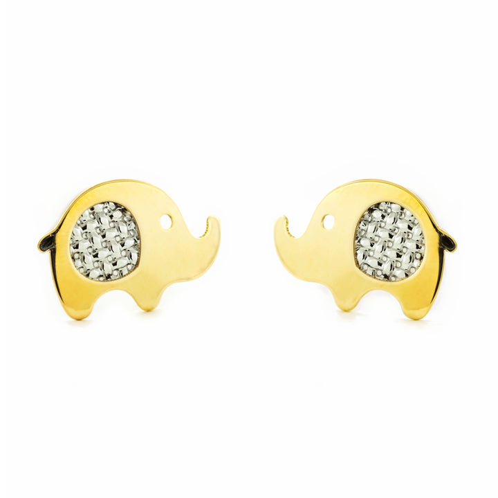 Pendientes Niña Mujer oro Bicolor 9K Elefante Brillo y Textura
