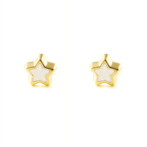 Boucles d'Oreilles Or Jaune 9 Carats Nacre Étoile Brillant