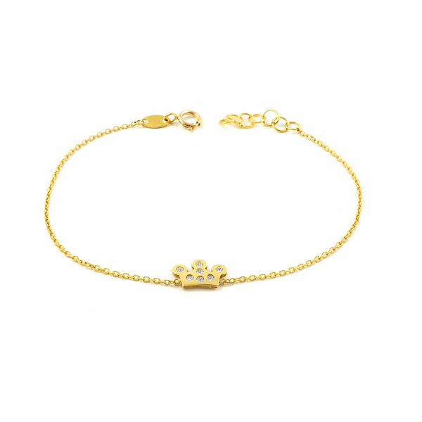 Bracelet Femme Or Jaune 9K Couronne Zircone Brillant 16 cm