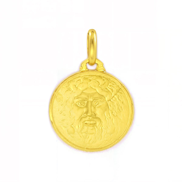 Médaille Fille Femme Or Jaune 9 Carats Ronde Bouche de la Vérité 16 mm Mate et Brillant