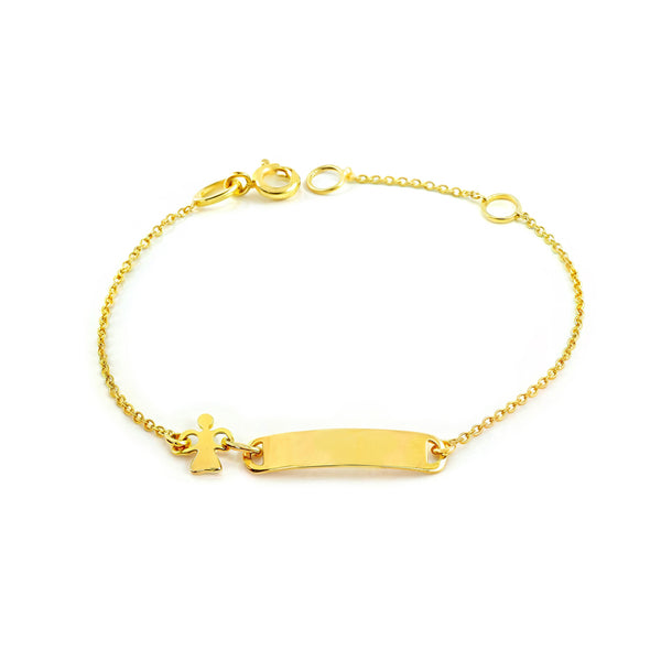 Bracelet Enfant Or Jaune 18 Carats Personnalisé Esclave Ange Brillant 14 cm