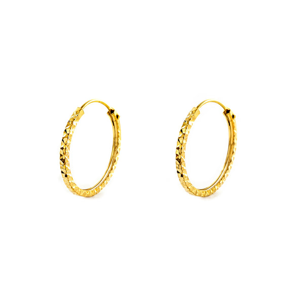 Boucles d'Oreilles Femme Carré Sculpté Or Jaune 18 Carats Créole 14 x 1.2 mm