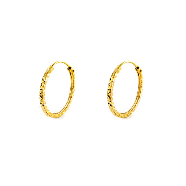 Boucles d'Oreilles Femme Or Jaune 18 Carats Créole Carré Sculpté 12 x 1.2 mm