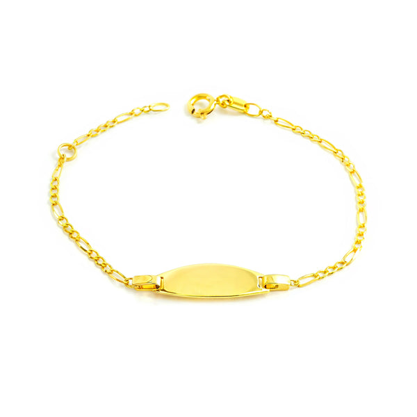 Bracelet Enfant Or Jaune 9K Personnalisé Esclave Barbée 3x1 Brillant 14 cm