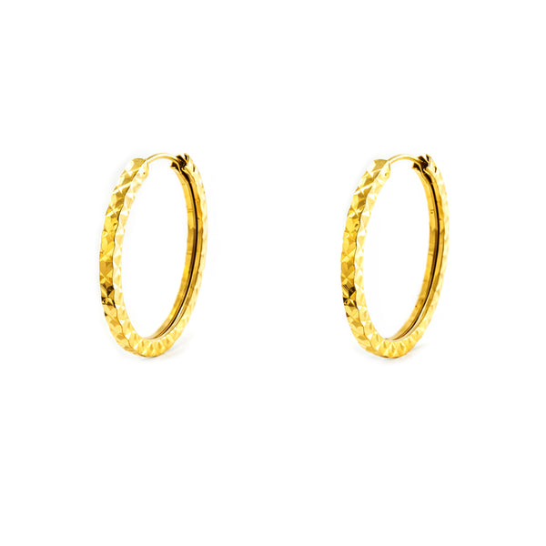 Boucles d'Oreilles Femme Or Jaune 18 Carats Créole Carré Sculpté 18 x 1.5 mm