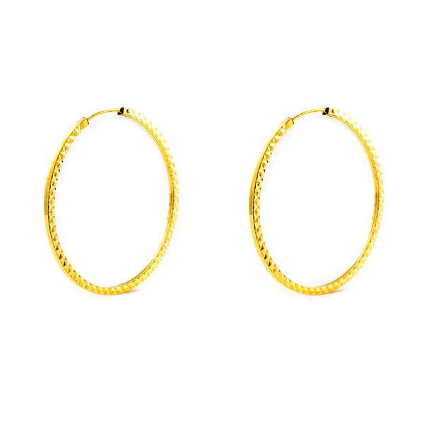 Boucles d'Oreilles Femme Or Jaune 18 Carats Créole Carré Sculpté 35 x 1.2 mm