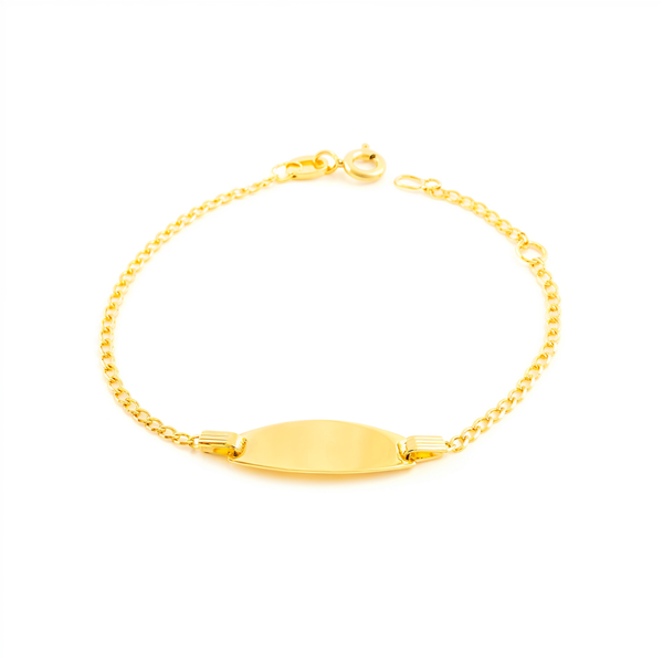 Bracelet Enfant Or Jaune 18 Carats Personnalisé Esclave Barbée Brillant 14 cm