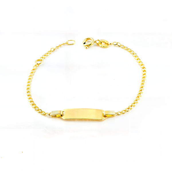 Bracelet Enfant Or Jaune 18 Carats Personnalisé Esclave Barbée Brillant 14 cm