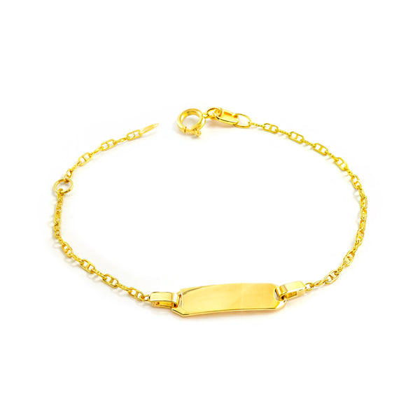 Bracelet Enfant Or Jaune 9K Personnalisé Esclave Forcé Ancre Brillant 14 cm