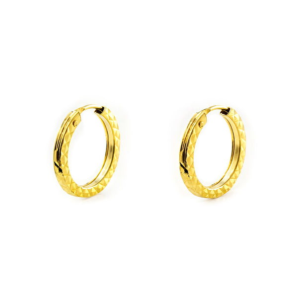 Boucles d'Oreilles Femme Carré Sculpté Or Jaune 9 Carats Créole 12 x 1.5 mm