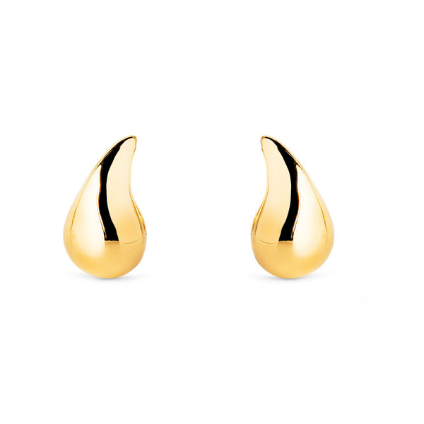 Boucles d'Oreilles Femme Or Jaune 9 Carats Lisse Goutte Brillant