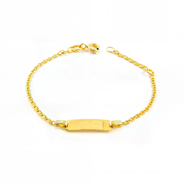 Bracelet Enfant Or Jaune 18 Carats Personnalisé Esclave Ancre Brillant 14 cm