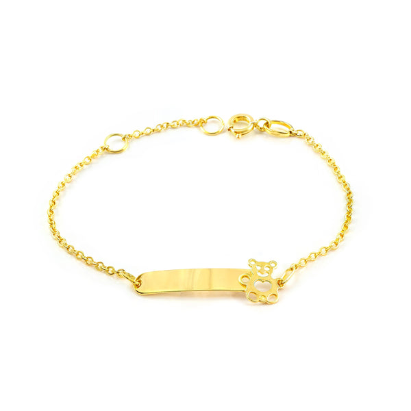 Bracelet Enfant Or Jaune 9 Carats Personnalisé Esclave Ours Brillant 14 cm