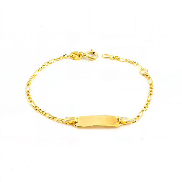 Bracelet Enfant Or Jaune 9K Personnalisé Esclave Barbée 3x1 Brillant 14 cm