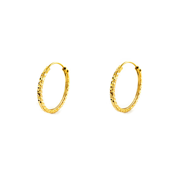 Boucles d'Oreilles Femme Or Jaune 18 Carats Créole Carré Sculpté 10 x 1.2 mm