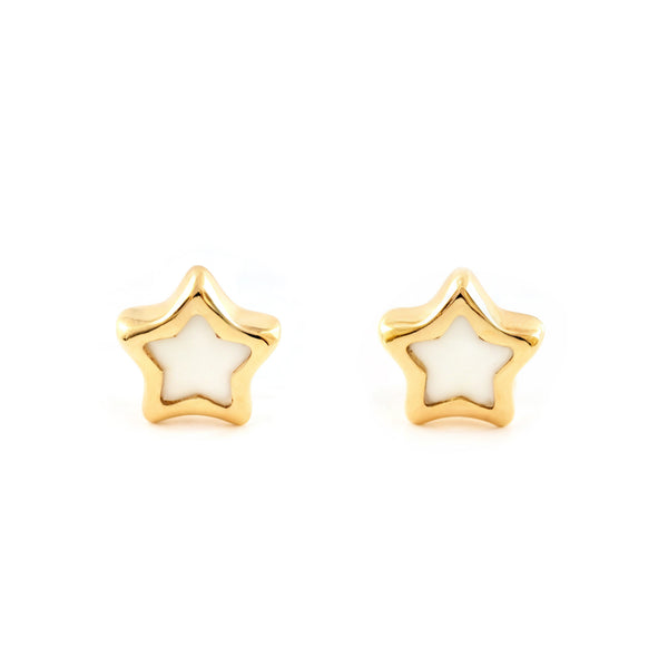 Boucles d'Oreilles Enfant Étoile Nacre Or Jaune 9 Carats Brillant