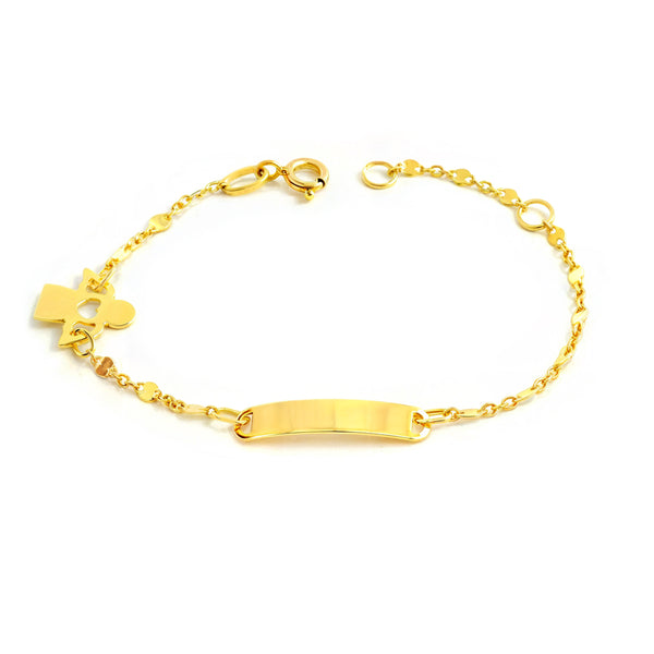 Bracelet Enfant Or Jaune 9 Carats Personnalisé Esclave Ange Brillant 14 cm