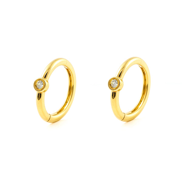 Boucles d'Oreilles Femme Zirconium Or Jaune 9 Carats Créole Ronde 10 x 2 mm