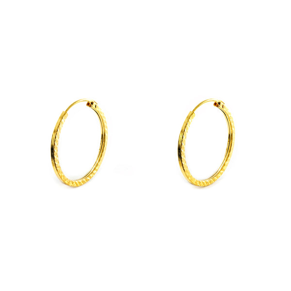 Boucles d'Oreilles Femme Or Jaune 9 Carats Créole Carré Sculpté 12 x 1 mm