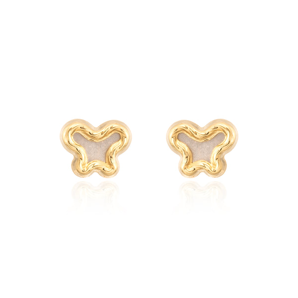 Boucles d'Oreilles Enfant Papillon Nacre Or Jaune 9 Carats