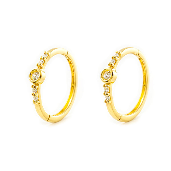 Boucles d'Oreilles Femme Zirconium Or Jaune 9 Carats Créole Ronde 12 x 2.5 mm