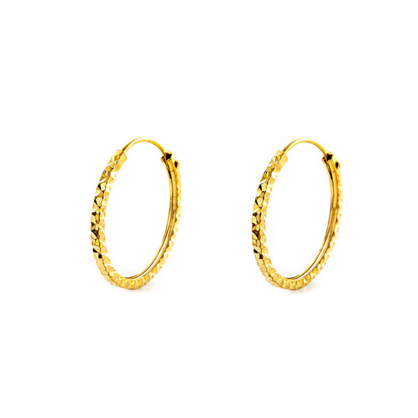 Boucles d'Oreilles Femme Or Jaune 18 Carats Créole Carré Sculpté 16 x 1.2 mm