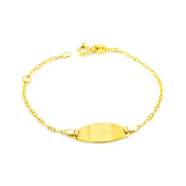 Bracelet Enfant Or Jaune 9K Personnalisé Esclave Forcé Ancre Brillant 14 cm