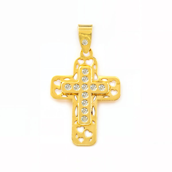 Croix Or Jaune 9 Carats Rectangulaire Zircone Brillant 22 x 15 mm