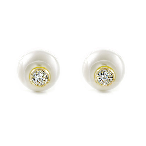 Pendientes Niña oro Amarillo 9K Redondo Perla Natural Botón Brillo