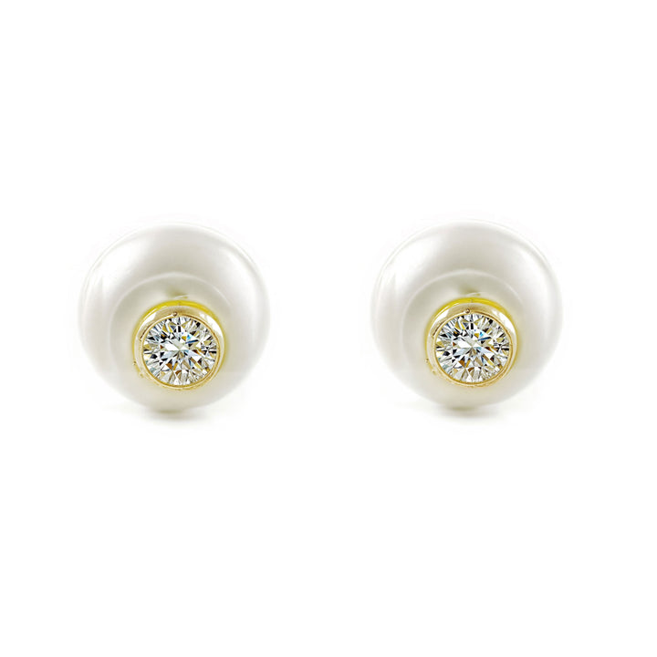 Pendientes Niña oro Amarillo 9K Redondo Perla Natural Botón Brillo