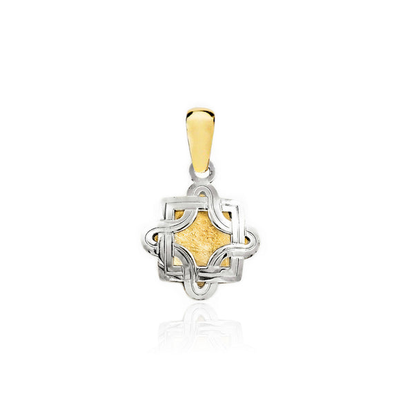 Pendentif Carre Or Bicolore 9 Carats mat et brillant