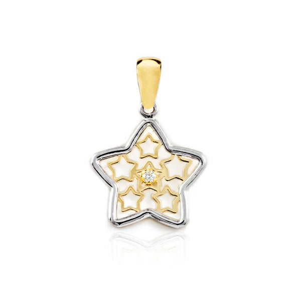 Pendentif Fleur Zircone Or Bicolore 9 Carats brillant