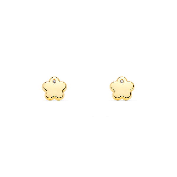 Boucles d'Oreilles Bebe Fille Enfant marguerite fleur Zircone Or Jaune 9 Carats