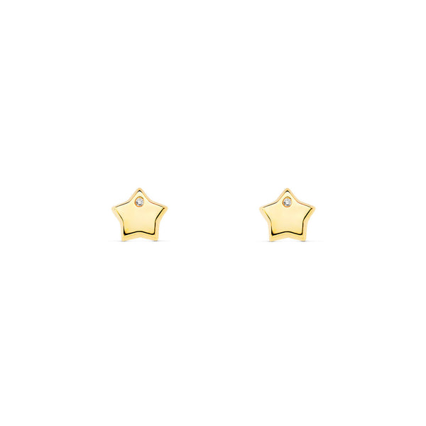 Boucles d'Oreilles Bebe Fille Enfant Étoile Zircone Or Jaune 9 Carats