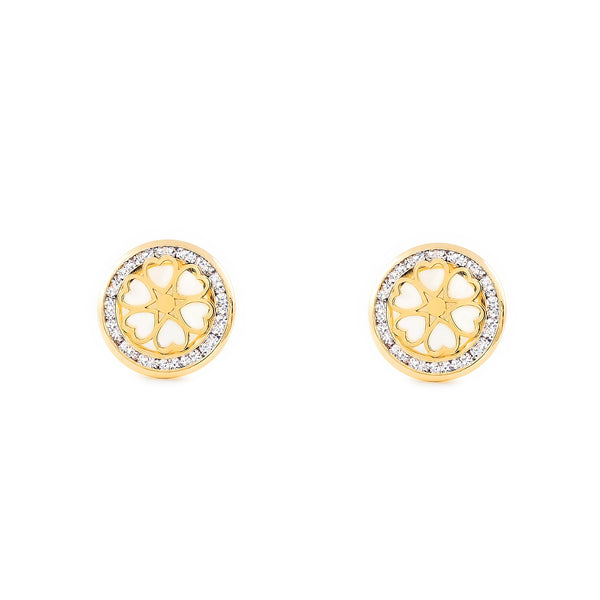 Boucles d'Oreilles Nacre Cœur Zircone Or Jaune 9 Carats