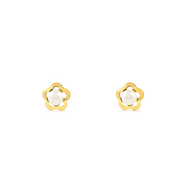 Boucles d'Oreilles Bebe Fille Enfant marguerite fleur Perle 3,5 mm Or Jaune 18 Carats