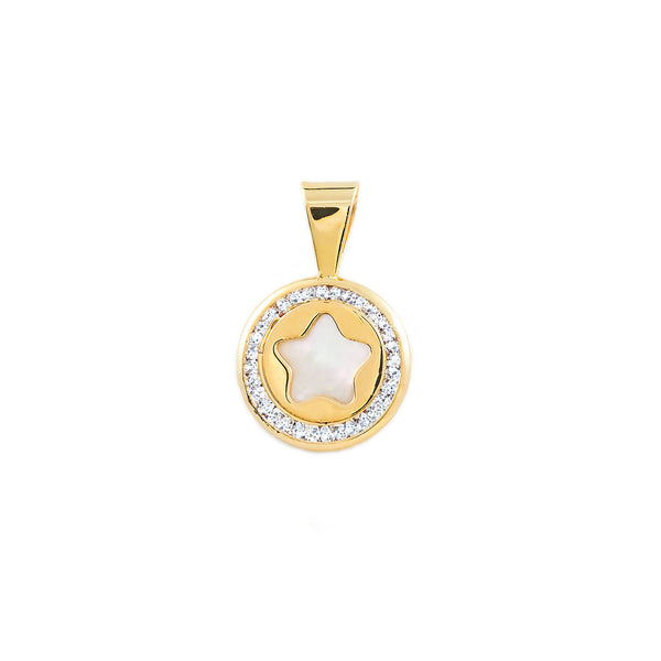 Pendentif Nacre Étoile Zircone Or Jaune 9 Carats brillant