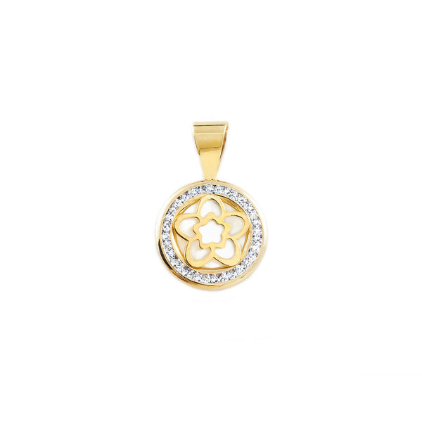 Pendentif Nacre Fleur Zircone Or Jaune 9 Carats brillant